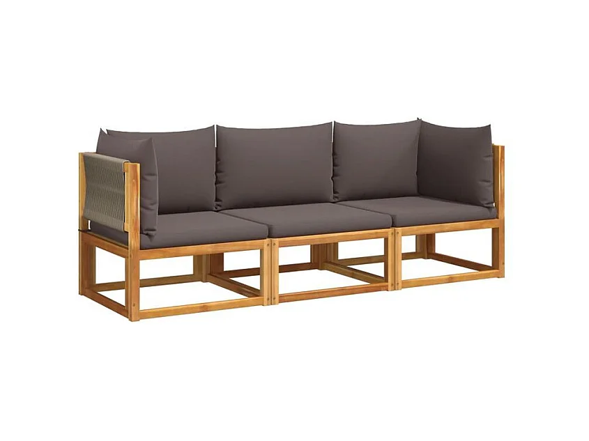 Salon de jardin avec coussins 3 pcs bois massif d'acacia