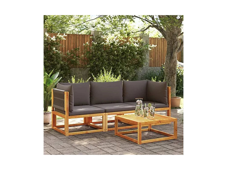 Salon de jardin avec coussins 3 pcs bois massif d'acacia