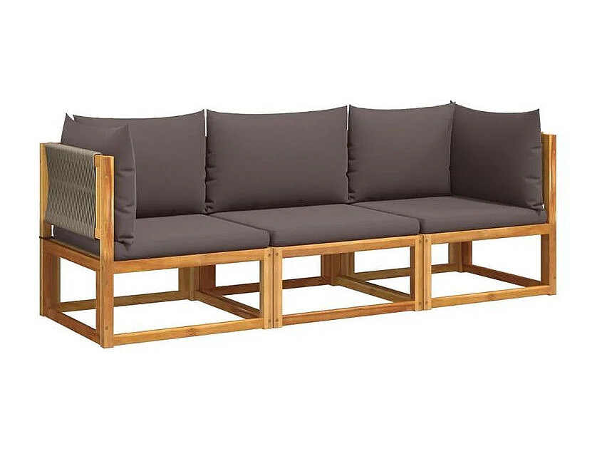 Salon de jardin avec coussins 3 pcs bois massif d'acacia