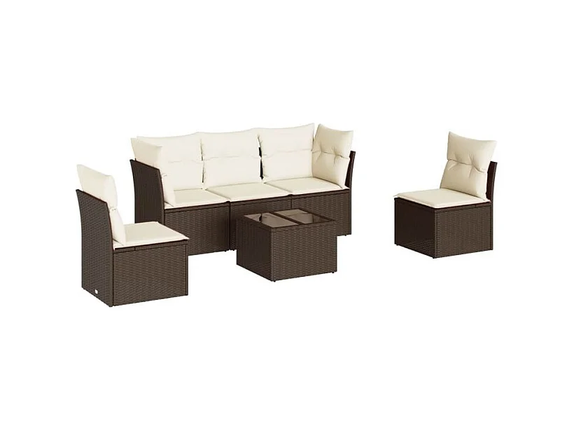 Salon de jardin avec coussins 6 pcs marron résine tressée