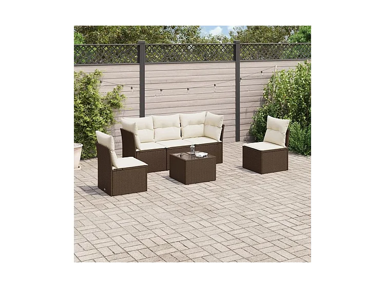 Salon de jardin avec coussins 6 pcs marron résine tressée