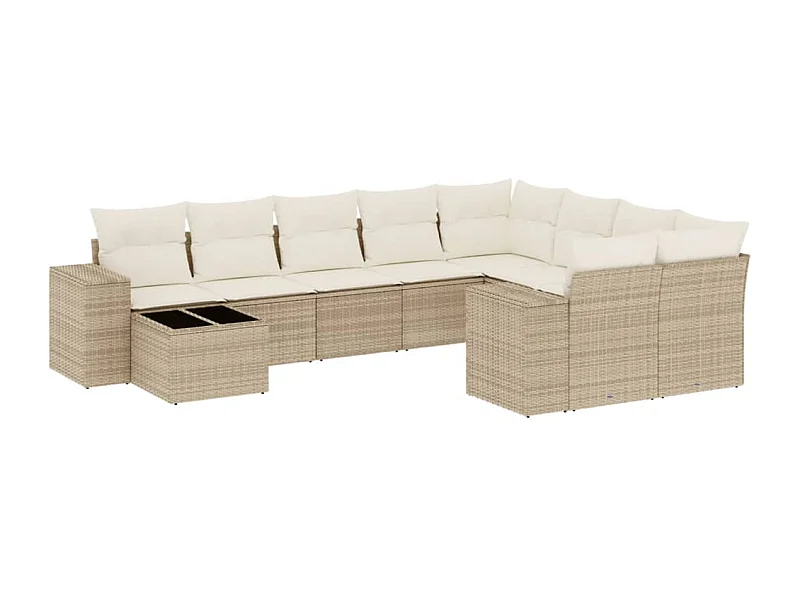 Salon de jardin avec coussins 10 pcs beige résine tressée