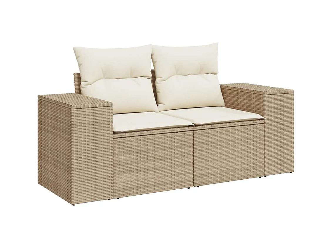 Salon de jardin avec coussins 10 pcs beige résine tressée