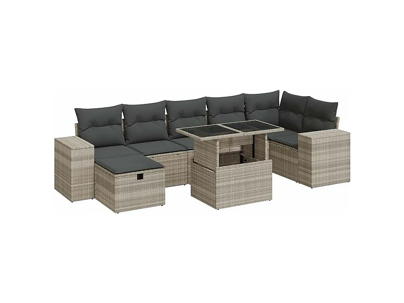 Salon de jardin 5 pcs avec coussins gris clair résine tressée