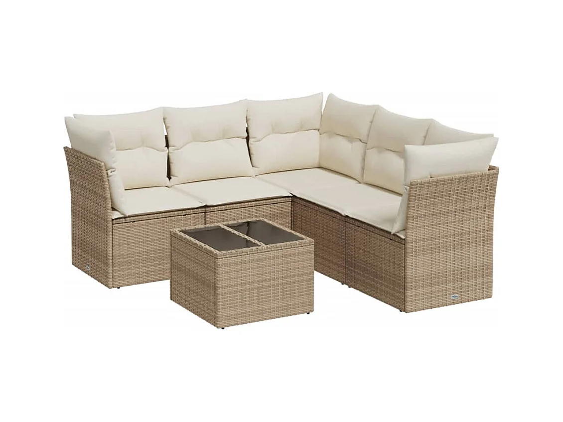 Salon de jardin avec coussins 6 pcs beige résine tressée