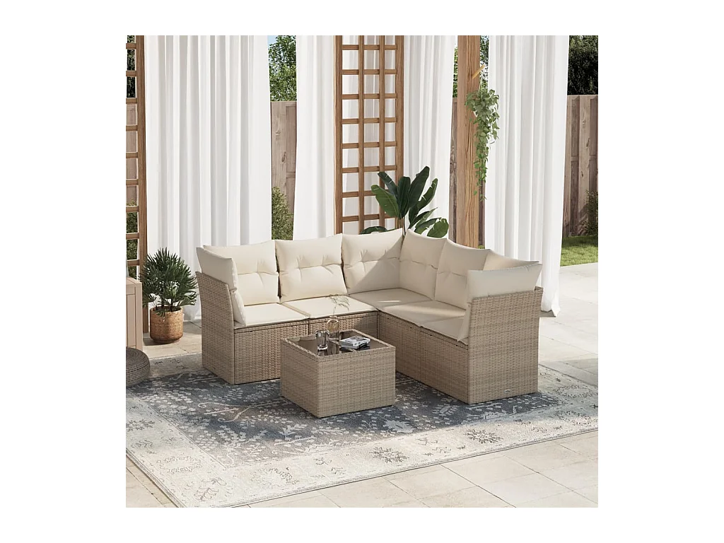 Salon de jardin avec coussins 6 pcs beige résine tressée