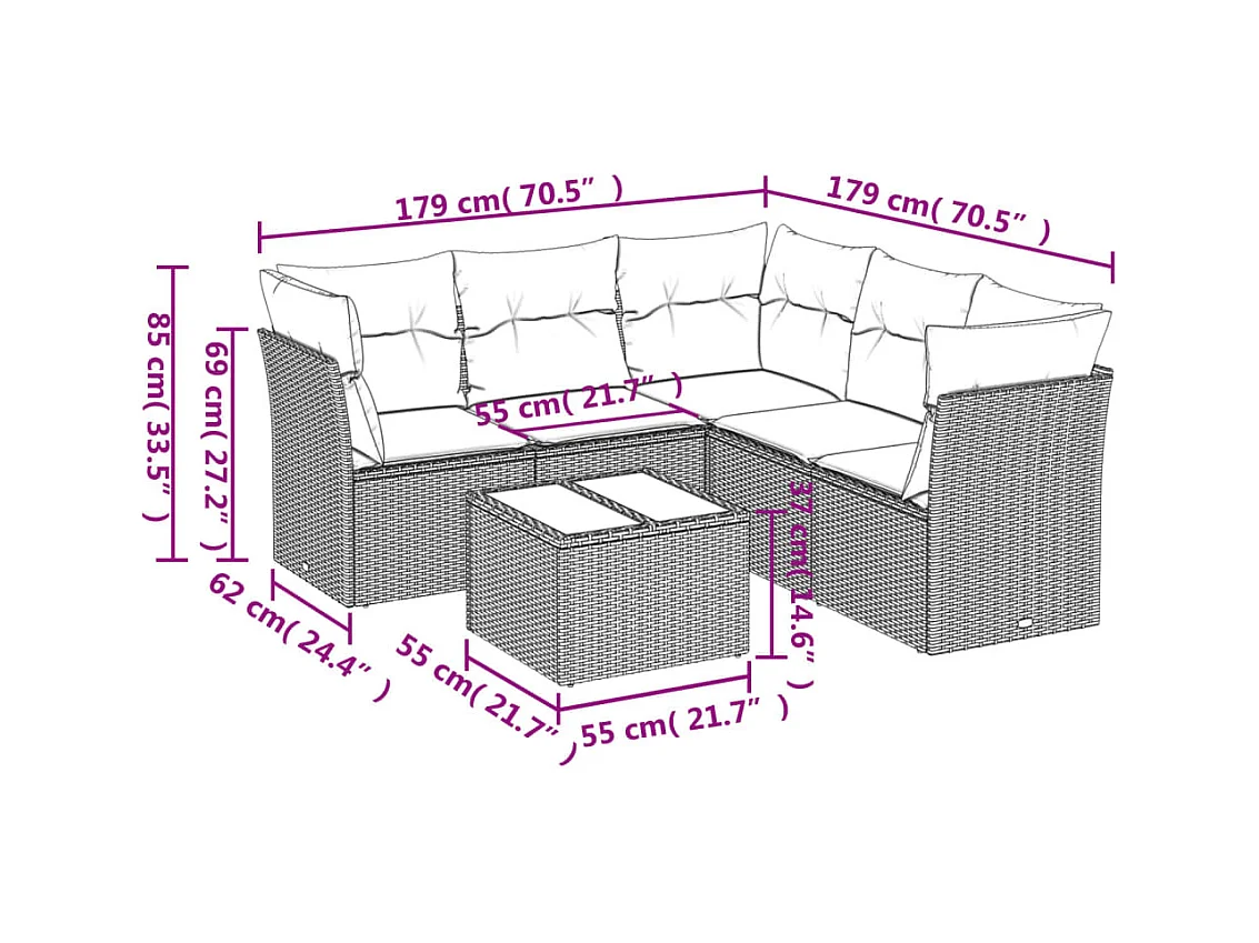 Salon de jardin avec coussins 6 pcs beige résine tressée
