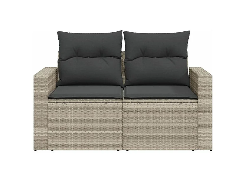 Canapé de jardin 2 places et coussins gris clair résine tressée