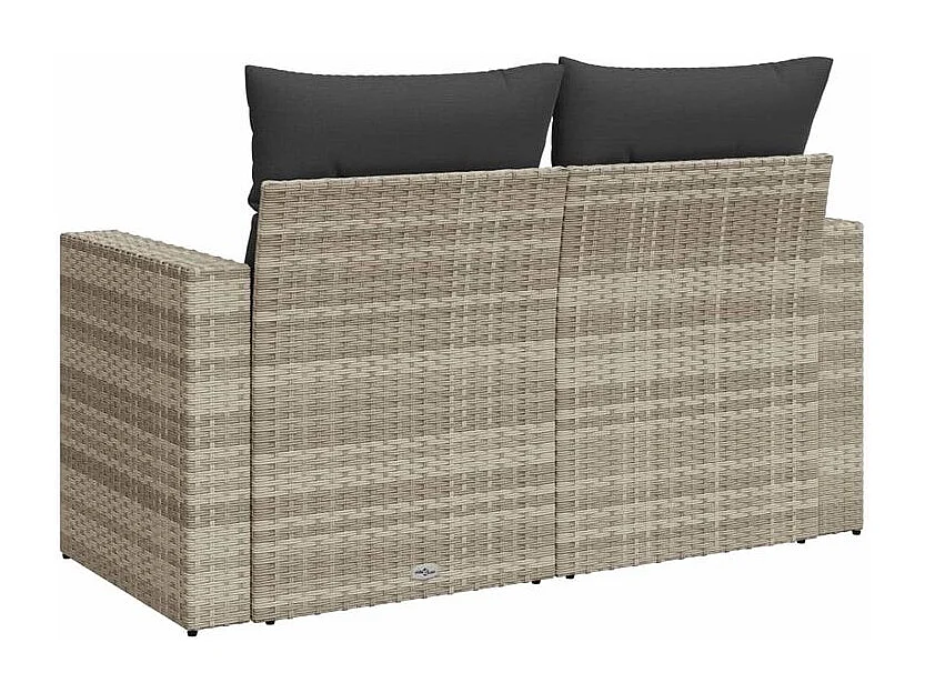 Canapé de jardin 2 places et coussins gris clair résine tressée