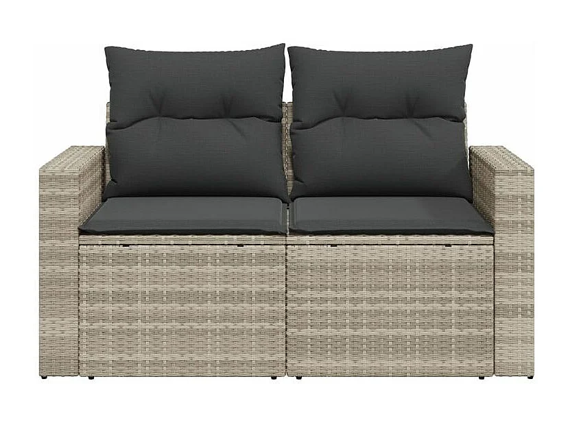 Canapé de jardin 2 places et coussins gris clair résine tressée