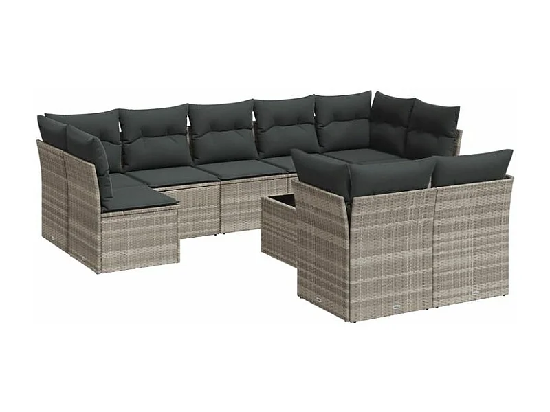 Salon de jardin avec coussins 10 pcs gris clair résine tressée