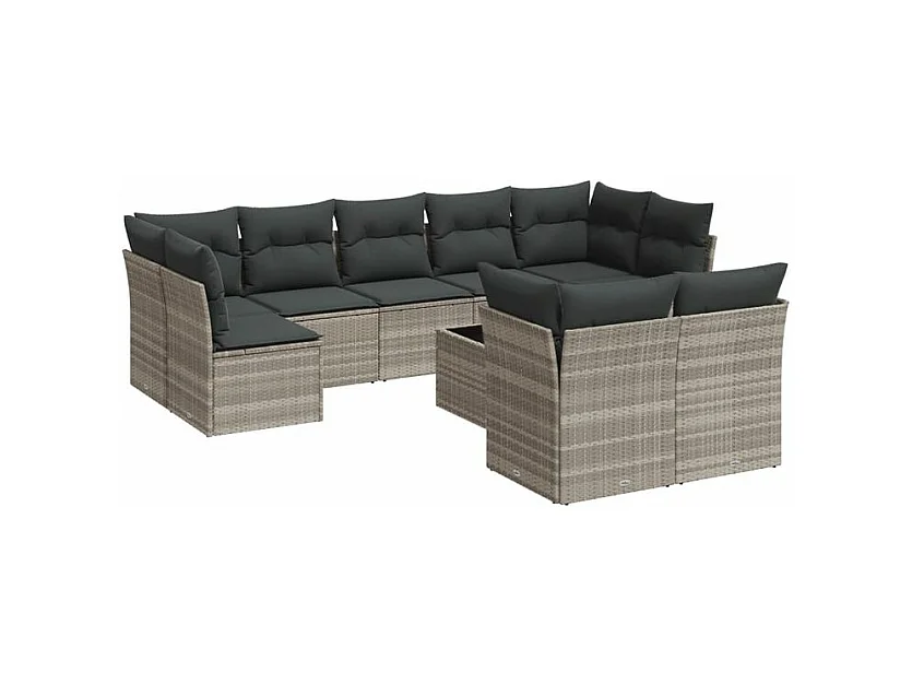 Salon de jardin avec coussins 10 pcs gris clair résine tressée