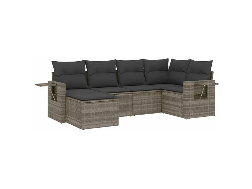 Salon de jardin 6 pcs avec coussins gris clair résine tressée