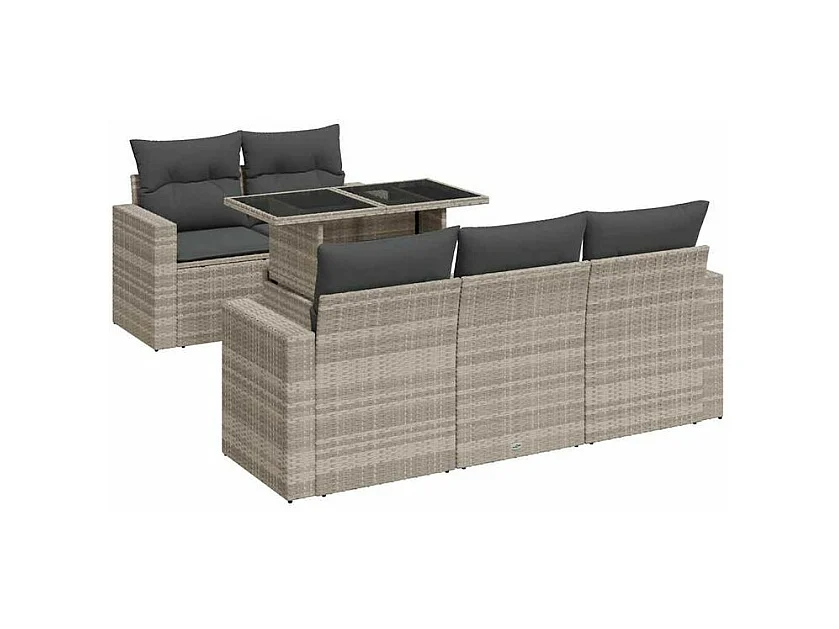 Salon de jardin 6 pcs avec coussins gris clair résine tressée
