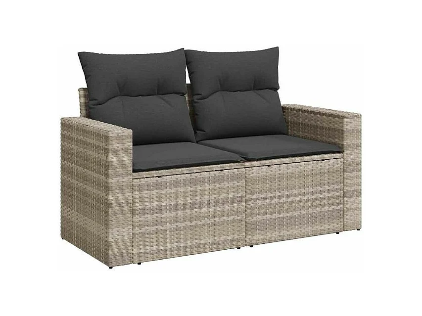 Salon de jardin 6 pcs avec coussins gris clair résine tressée