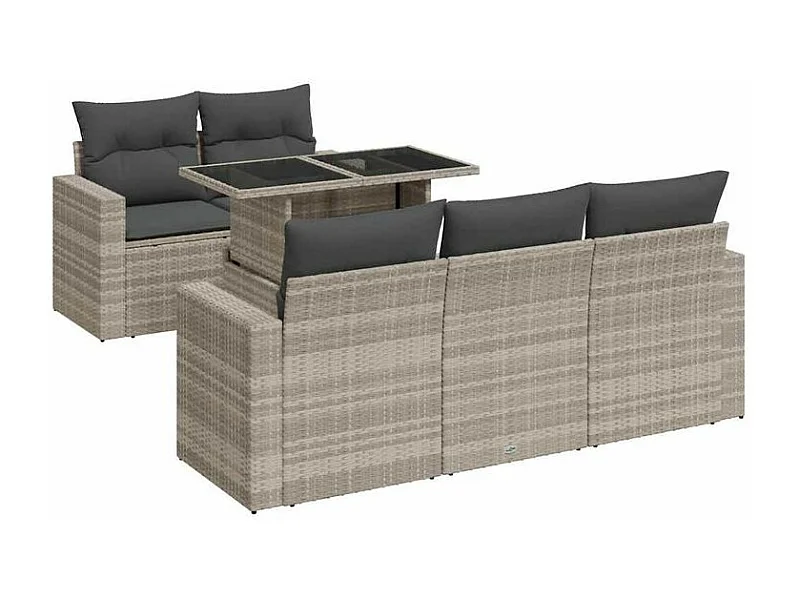 Salon de jardin 6 pcs avec coussins gris clair résine tressée