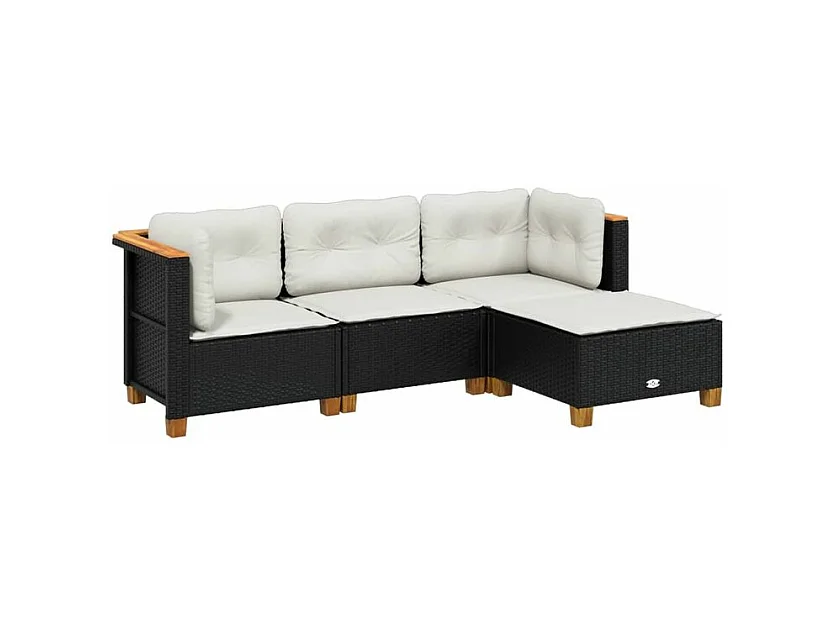 Salon de jardin 4 pcs avec coussins noir résine tressée