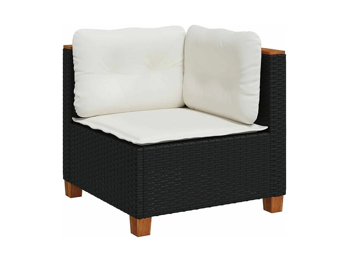 Salon de jardin 4 pcs avec coussins noir résine tressée