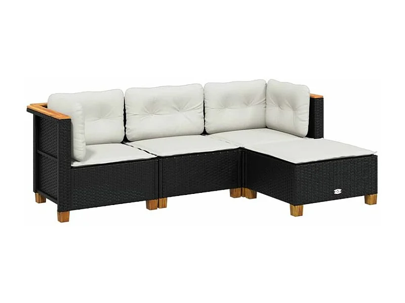 Salon de jardin 4 pcs avec coussins noir résine tressée