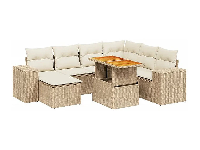 Salon de jardin avec coussins 8 pcs beige résine tressée