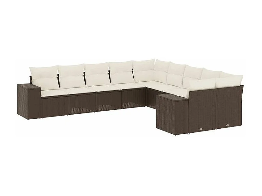 Salon de jardin 10 pcs avec coussins marron résine tressée