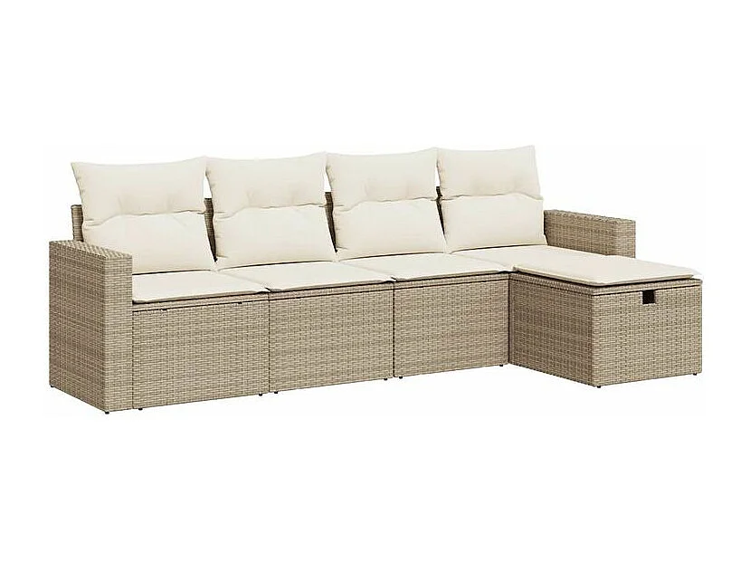 Salon de jardin avec coussins 5 pcs beige résine tressée