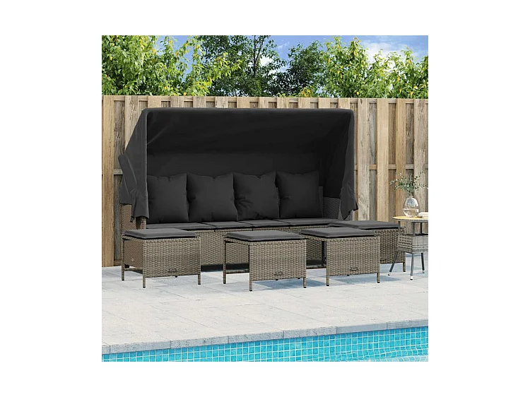 Salon de jardin 5 pcs avec coussins gris clair résine tressée