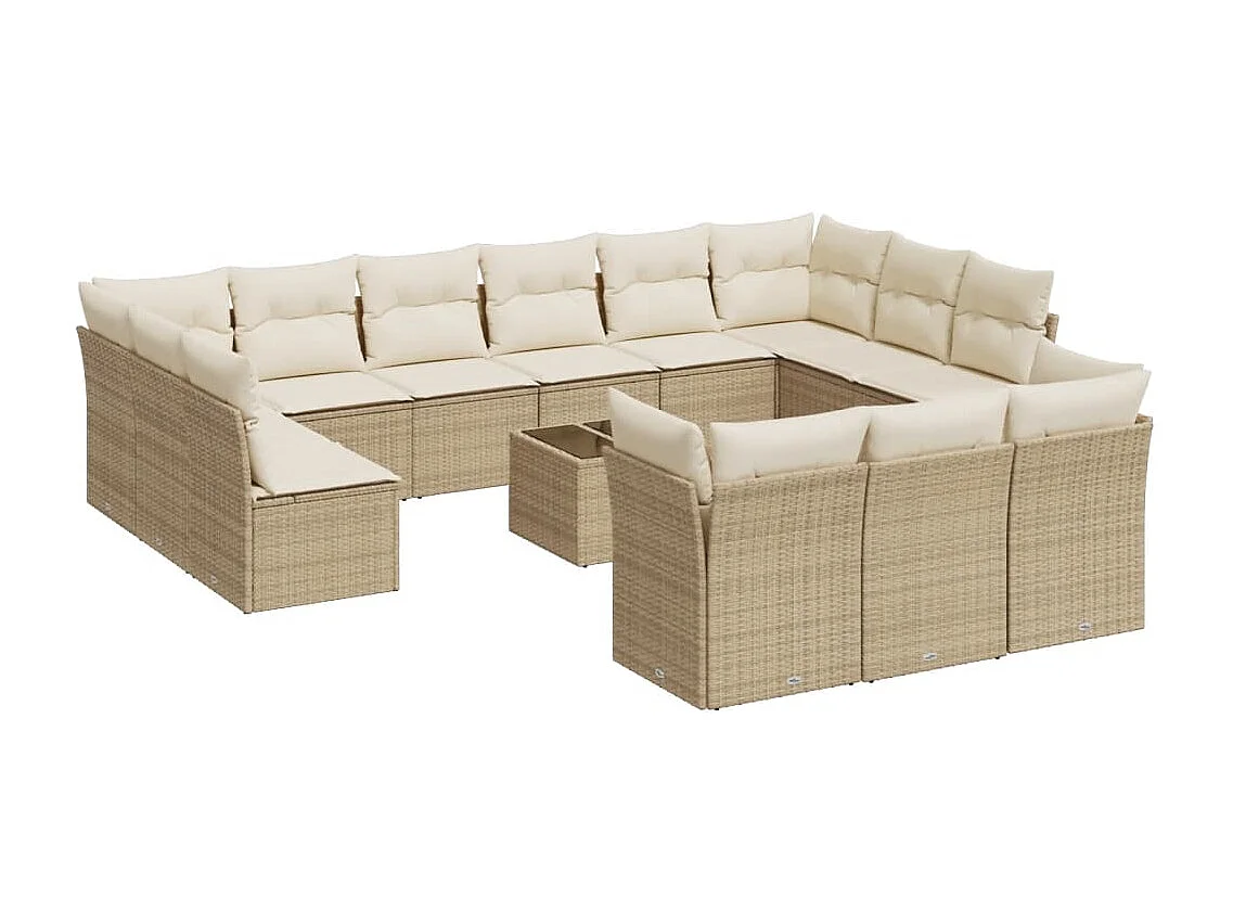 Salon de jardin avec coussins 14 pcs beige résine tressée