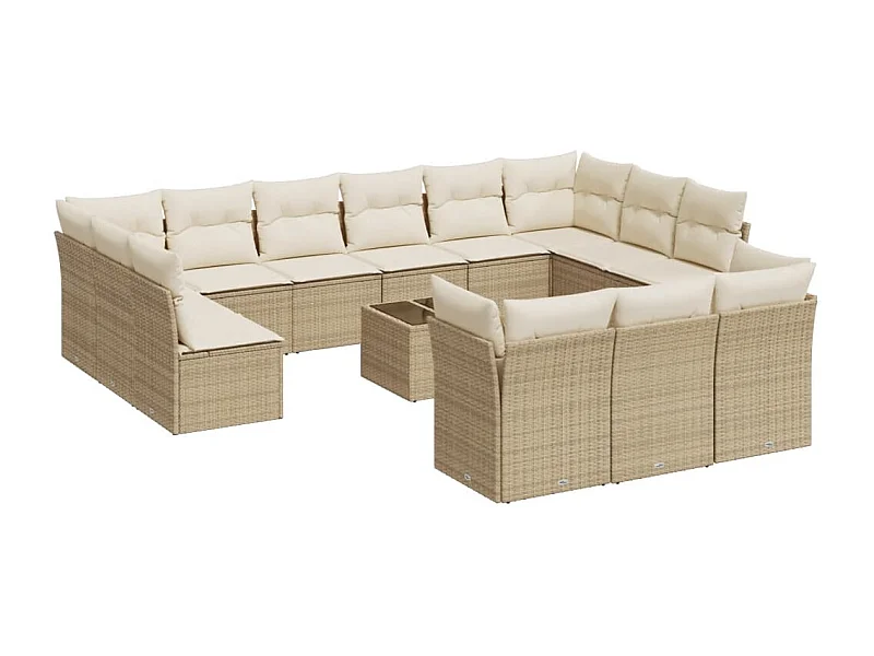 Salon de jardin avec coussins 14 pcs beige résine tressée