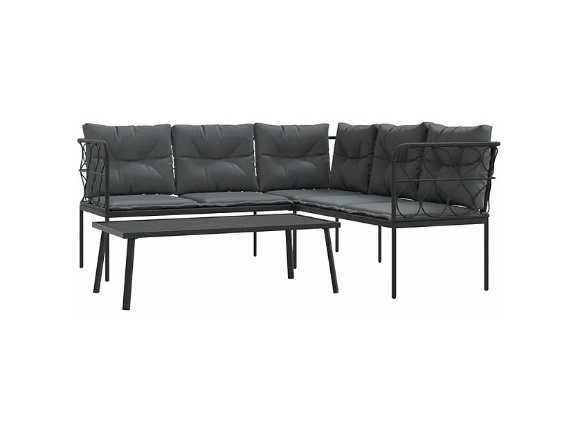 Ensemble de canapés de jardin et coussins noir acier textilène