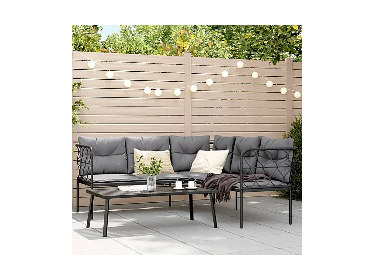 Ensemble de canapés de jardin et coussins noir acier textilène