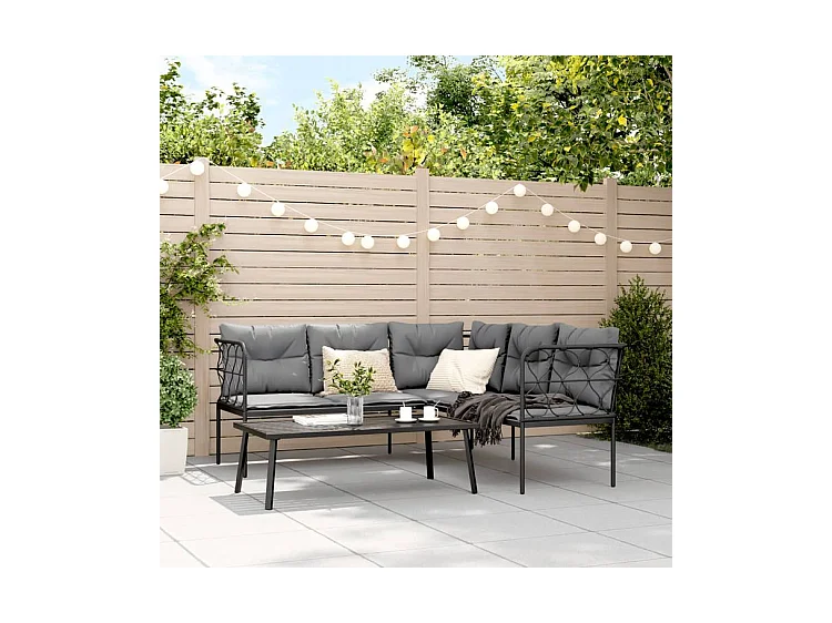 Ensemble de canapés de jardin et coussins noir acier textilène