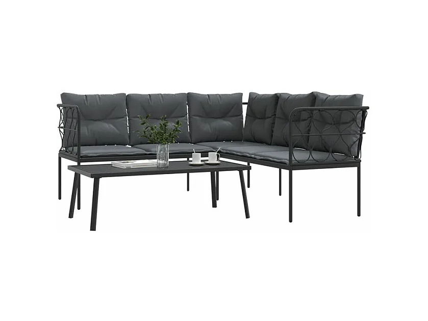 Ensemble de canapés de jardin et coussins noir acier textilène