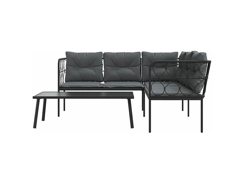 Ensemble de canapés de jardin et coussins noir acier textilène