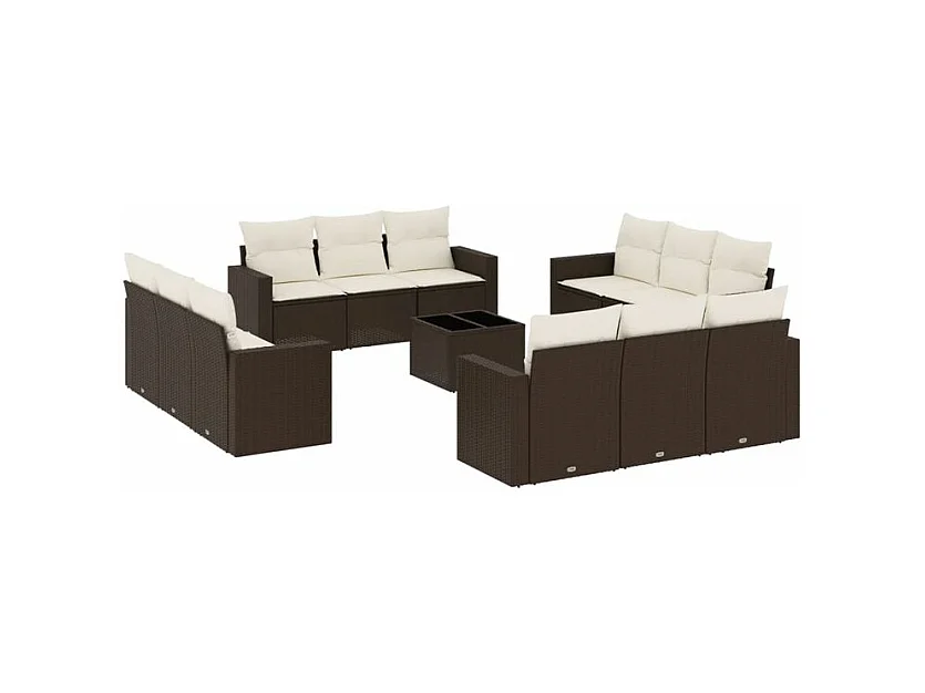 Salon de jardin avec coussins 13 pcs marron résine tressée