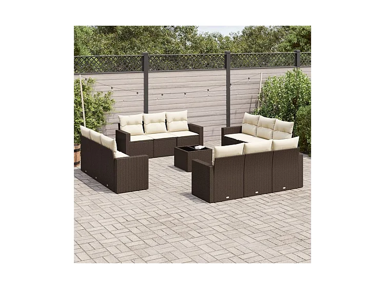 Salon de jardin avec coussins 13 pcs marron résine tressée
