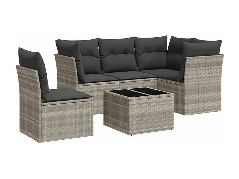 Salon de jardin 6 pcs avec coussins gris clair résine tressée