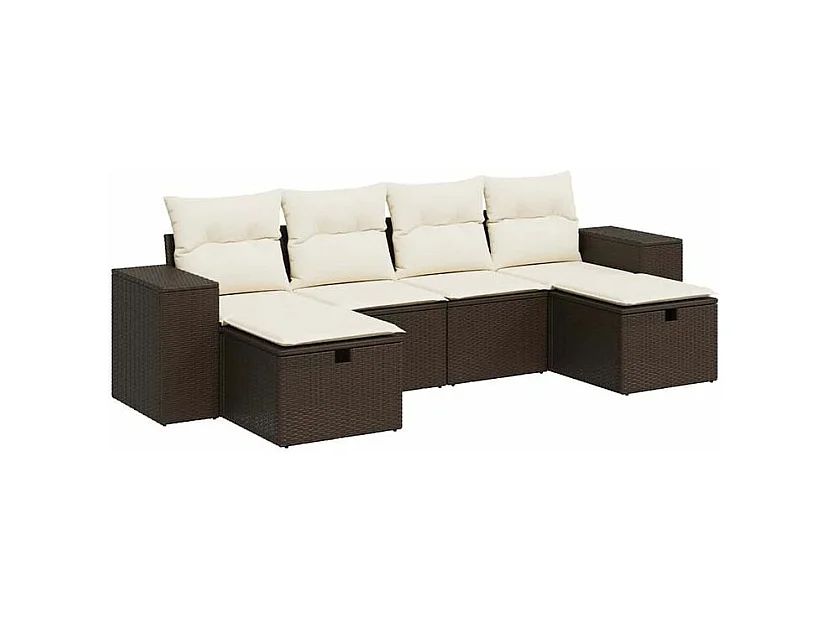 Salon de jardin avec coussins 6 pcs marron résine tressée