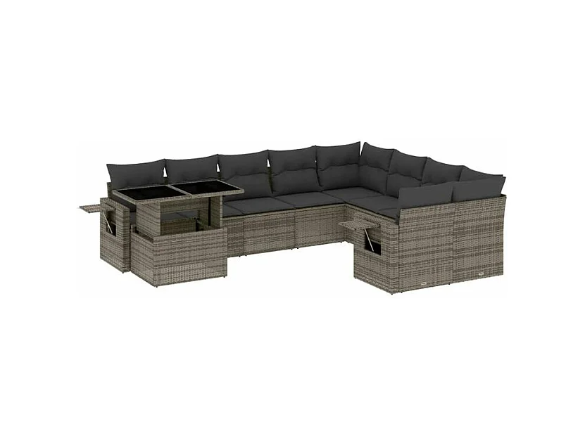 Salon de jardin avec coussins 10 pcs gris résine tressée