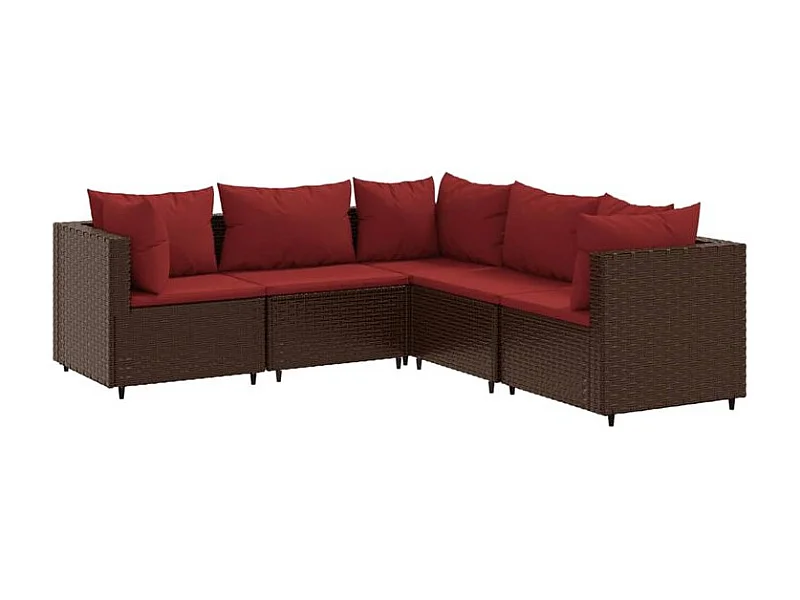 Salon de jardin 5 pcs avec coussins Marron Résine tressée