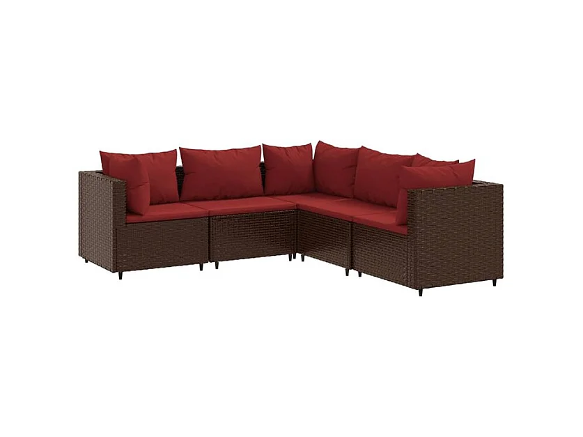 Salon de jardin 5 pcs avec coussins Marron Résine tressée