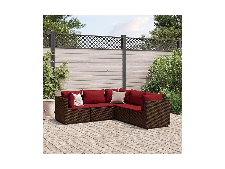Salon de jardin 5 pcs avec coussins Marron Résine tressée