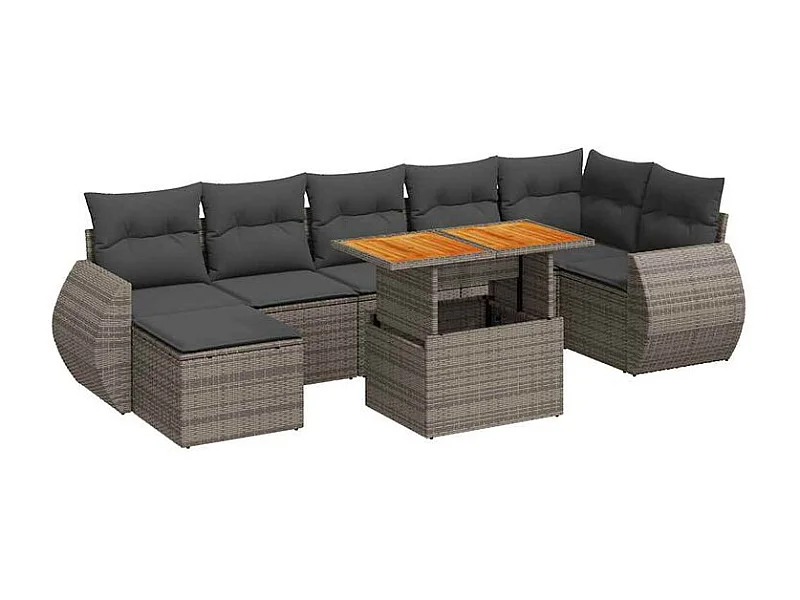 Salon de jardin 8 pcs avec coussins gris résine tressée
