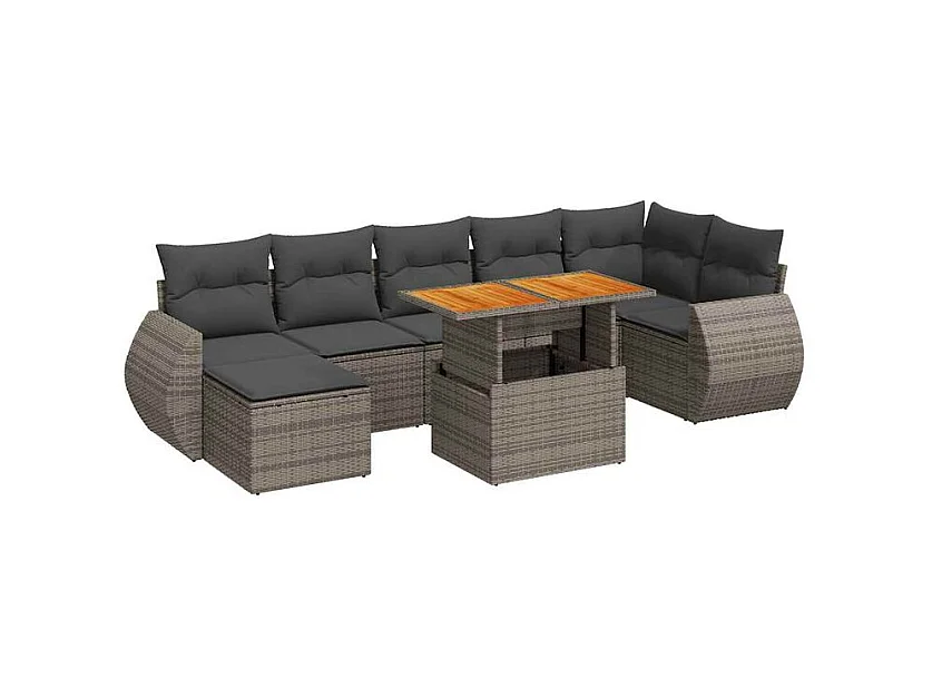 Salon de jardin 8 pcs avec coussins gris résine tressée