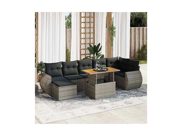 Salon de jardin 8 pcs avec coussins gris résine tressée
