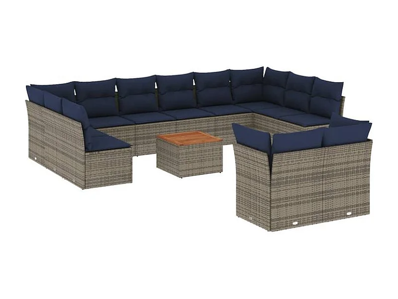 Salon de jardin avec coussins 13 pcs gris résine tressée