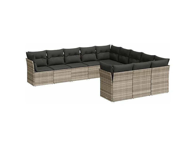 Salon de jardin 11 pcs avec coussins gris clair résine tressée