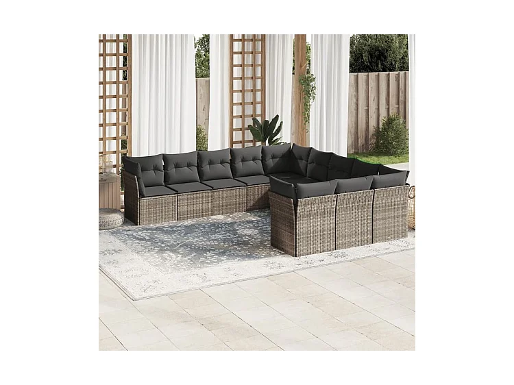 Salon de jardin 11 pcs avec coussins gris clair résine tressée