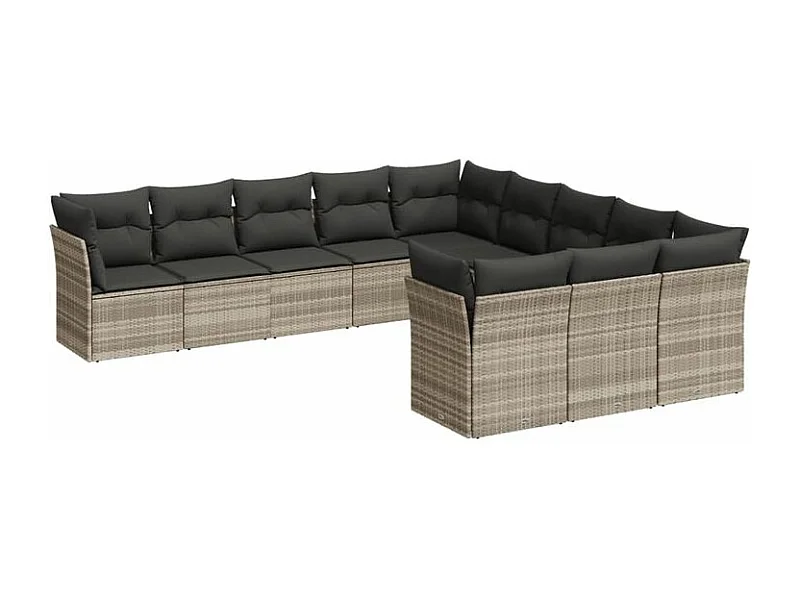 Salon de jardin 11 pcs avec coussins gris clair résine tressée