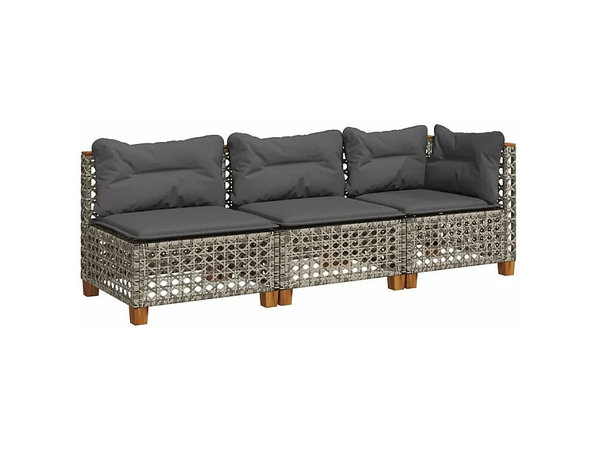 Canapé de jardin avec coussins 3 places gris résine tressée